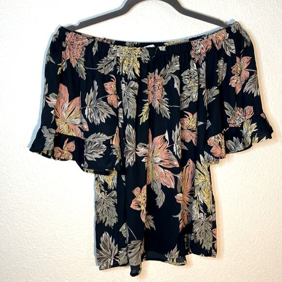 Sienna Sky Navy Floral Off The Shoulder‎ Blouse spring floral top Easter shirt - Picture 1 of 5